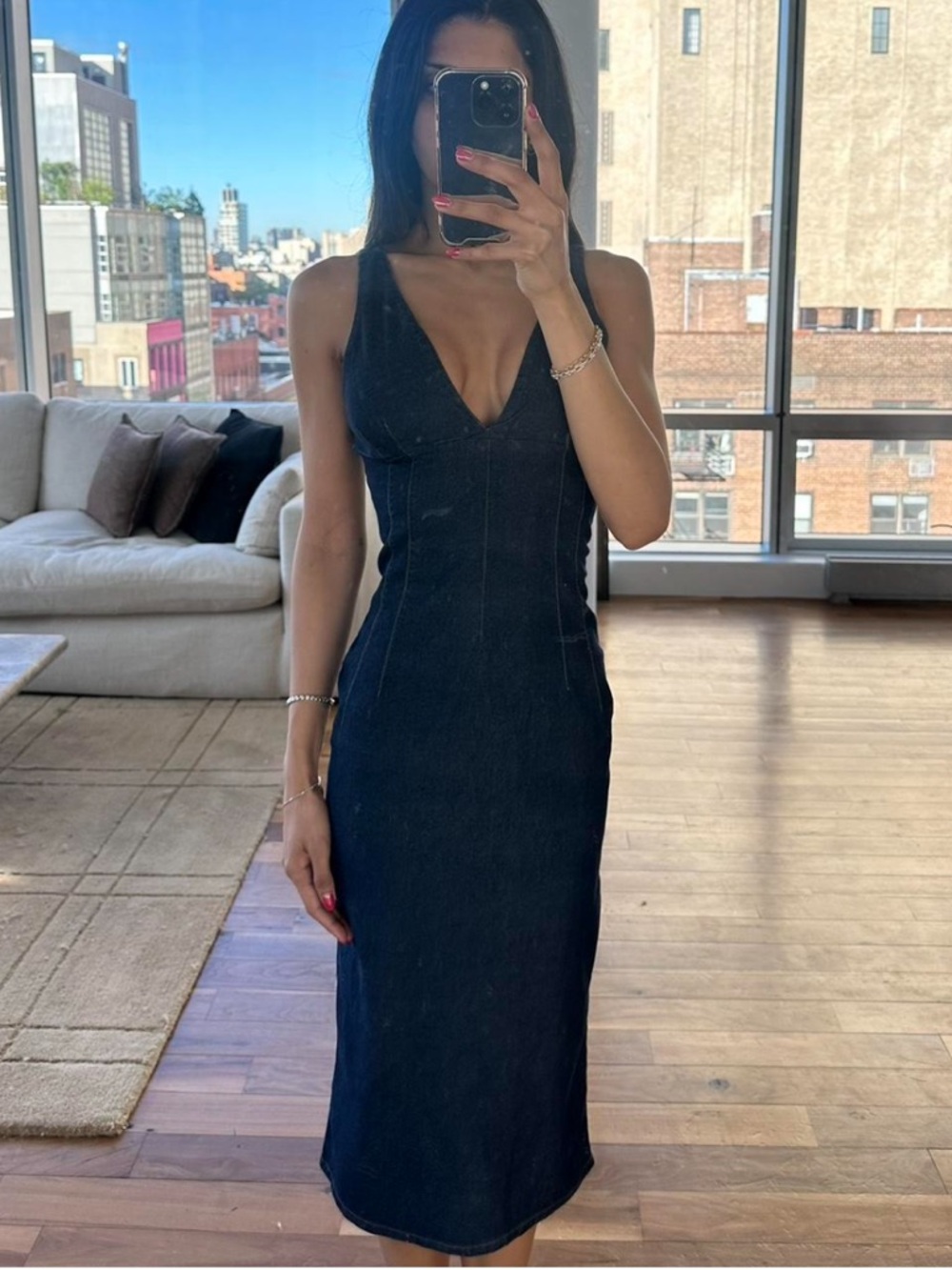 D&G Dolce & Gabbana V-Neck Denim Midi Dress